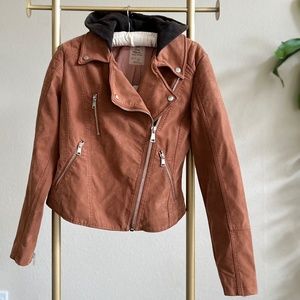 Free People VEGAN leather suede hooded Moto jacket XS